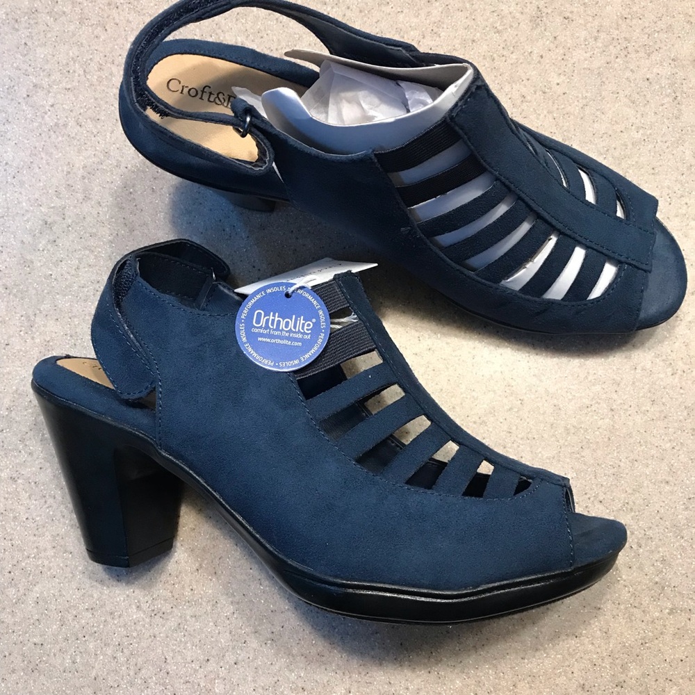 Croft & Borrow Ortholite Soft Strappy Chunky Heel Pumps Shoes 10